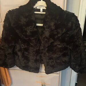 JLo Black Faux Fur Teddy Crop Jacket